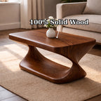Modern Solid Wood Coffee Table with Sculptural Curved Base and Rectangular Wood Top - view 9 of 9