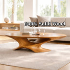 Modern Solid Wood Coffee Table with Sculptural Base and Round Wooden Living Room Table - view 9 of 9