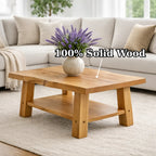 Solid Wood Coffee Table with Storage Shelf Rustic Wooden Living Room Table - view 9 of 9