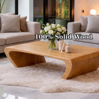 Modern Solid Wood Coffee Table with Sculptural Curved Base Minimalist Living Room Table - view 9 of 9