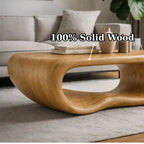 Modern Solid Wood Coffee Table with Sculptural Curved Design Minimalist Living Room Table - view 9 of 9