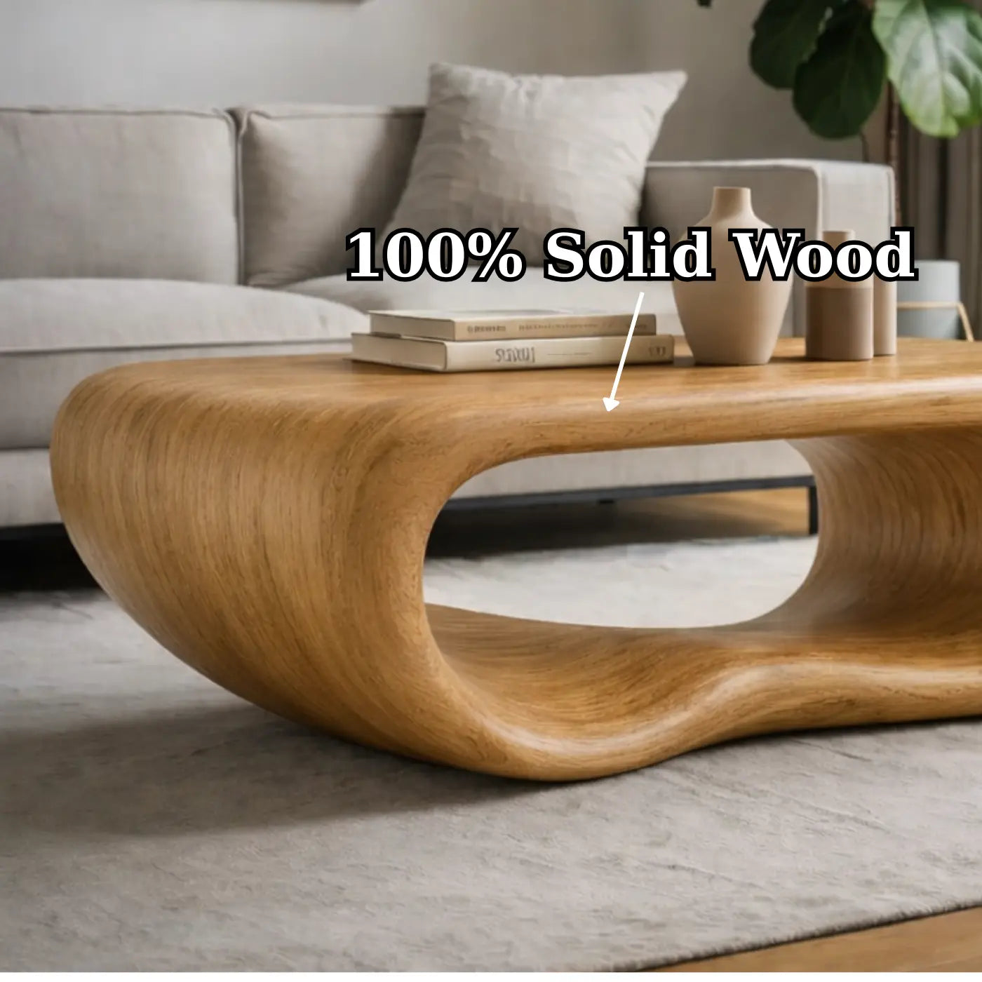 Modern Solid Wood Coffee Table with Sculptural Curved Design Minimalist Living Room Table - view 9 of 9
