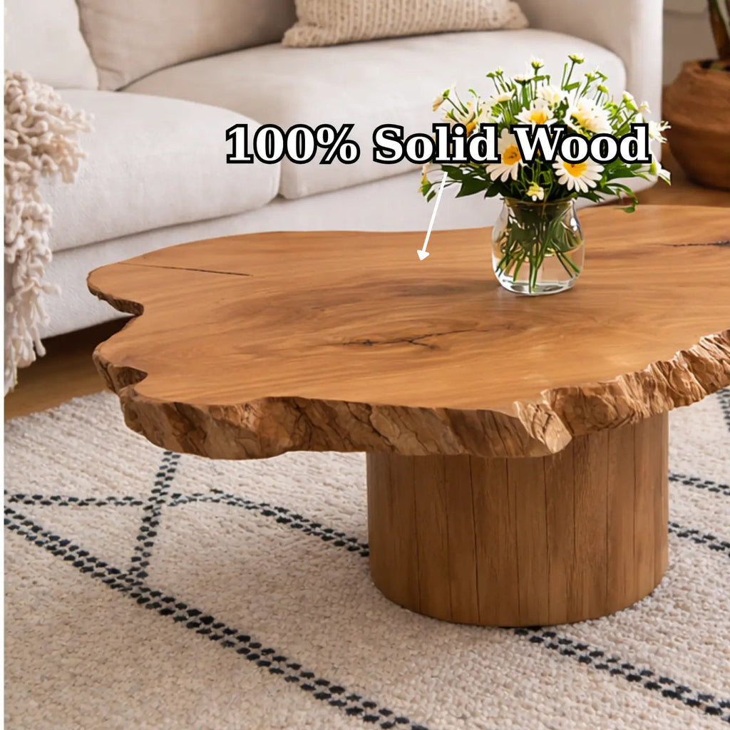 Live Edge Solid Wood Coffee Table for Living Room with Pedestal Base - view 9 of 9