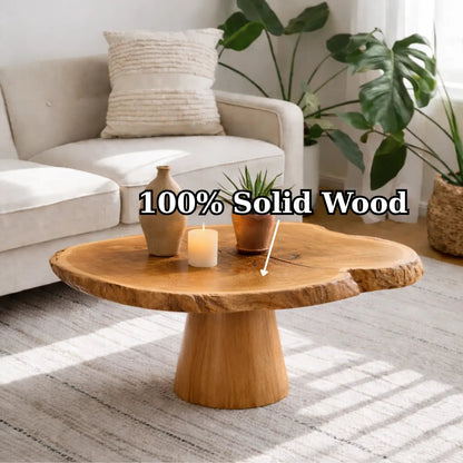 Live Edge Solid Wood Coffee Table for Living Room with Pedestal Base - view 9 of 9