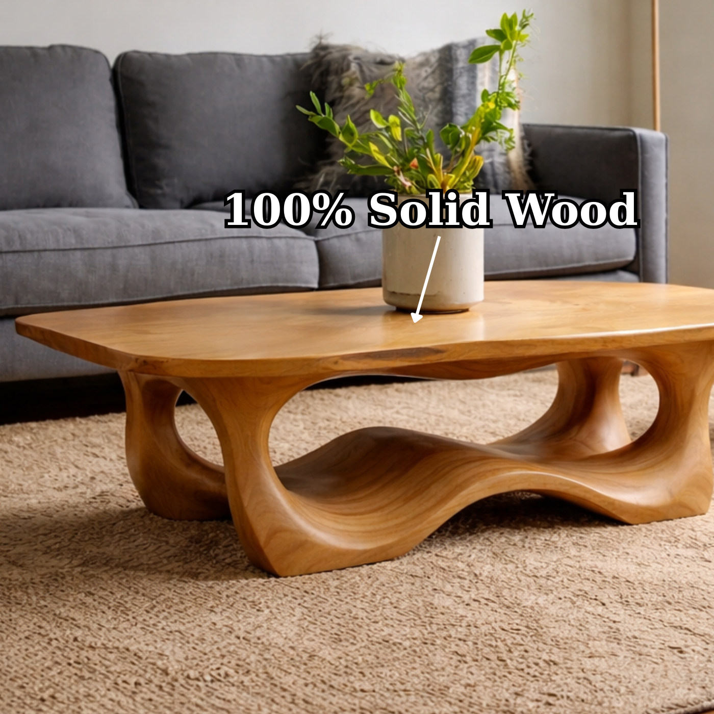 Solid Wood Coffee Table with Sculptural Base and Organic Curved Design - view 9 of 9