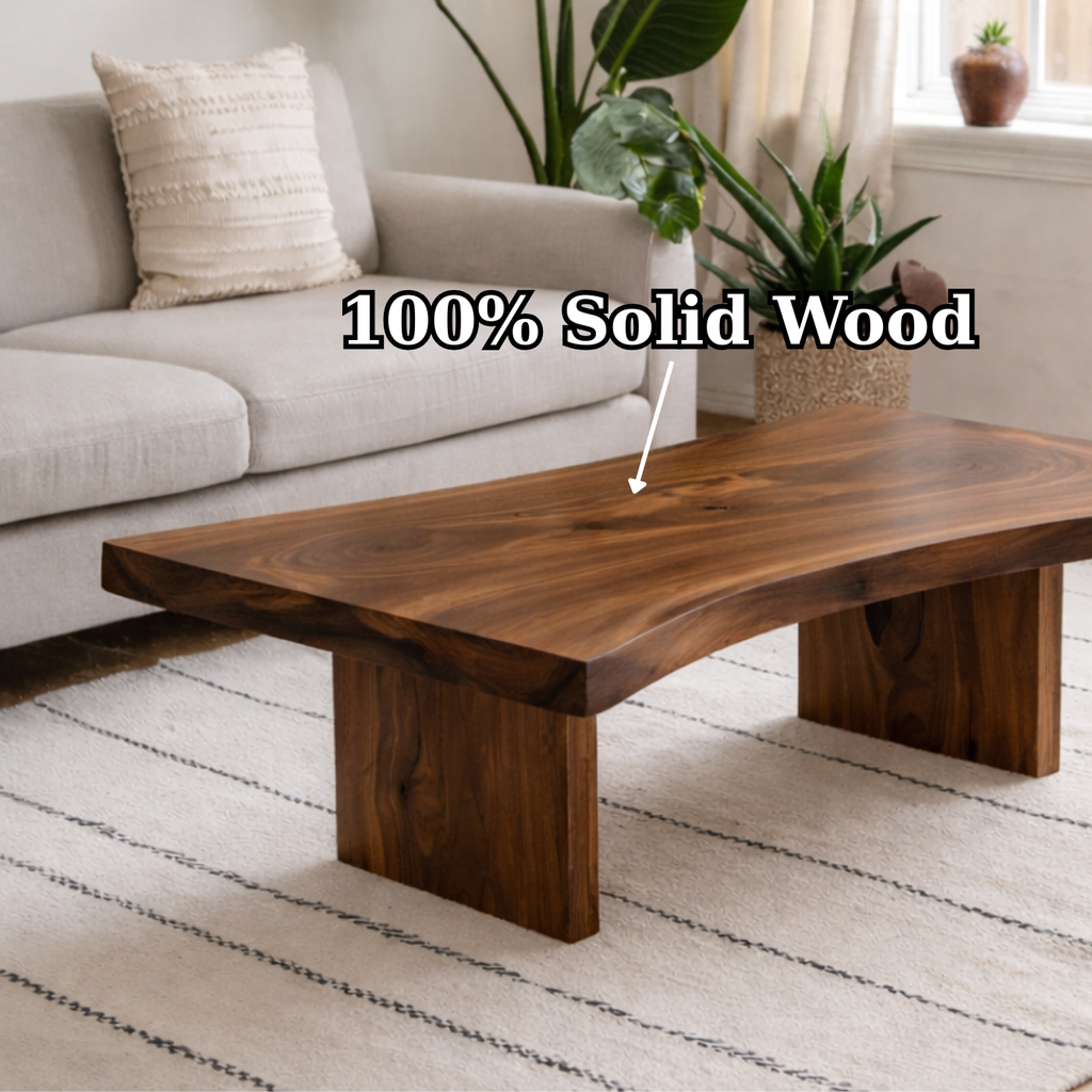 Solid Wood Coffee Table with Live Edge Top and Minimal Block Legs - view 9 of 9