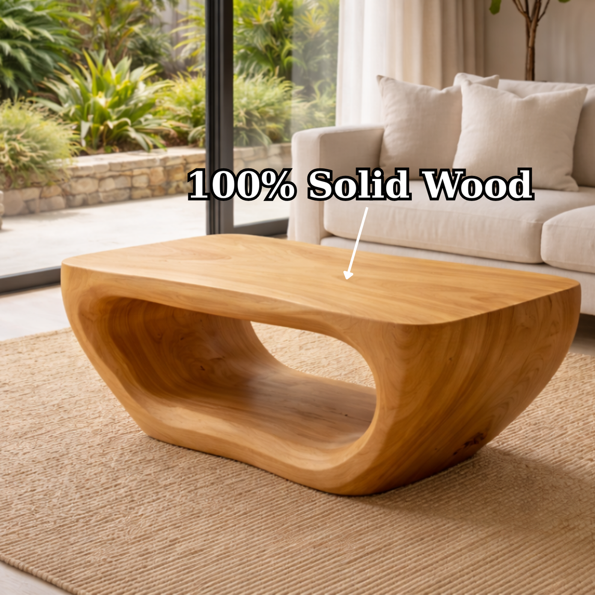 Solid Wood Coffee Table with Sculptural Hollow Base and Smooth Curved Design - view 9 of 9
