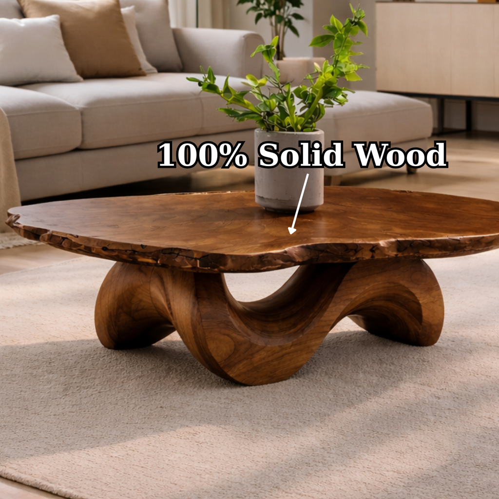 Live Edge Solid Wood Coffee Table with Sculptural Curved Base - view 9 of 9