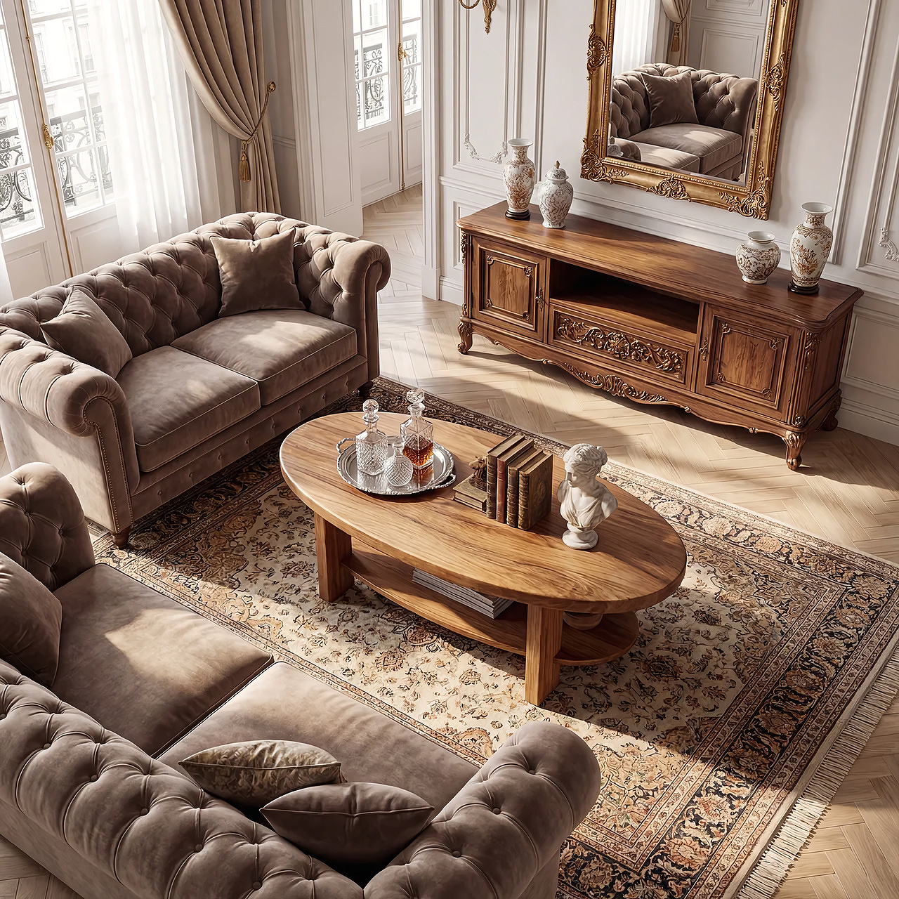 Oval Solid Wood Coffee Table with Open Shelf Storage - view 4 of 6