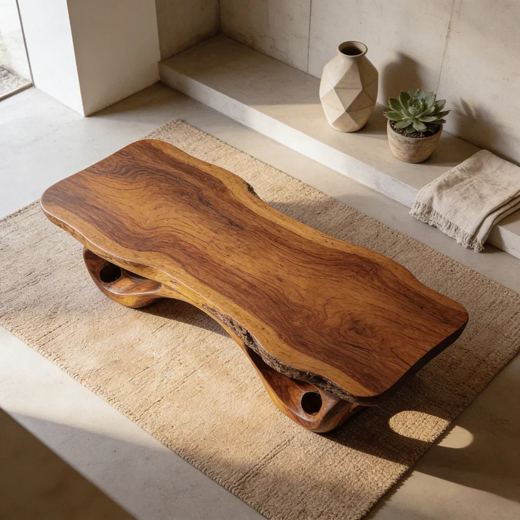 Sculptural Natural Wood Coffee Table with Organic Carved Base - view 6 of 7