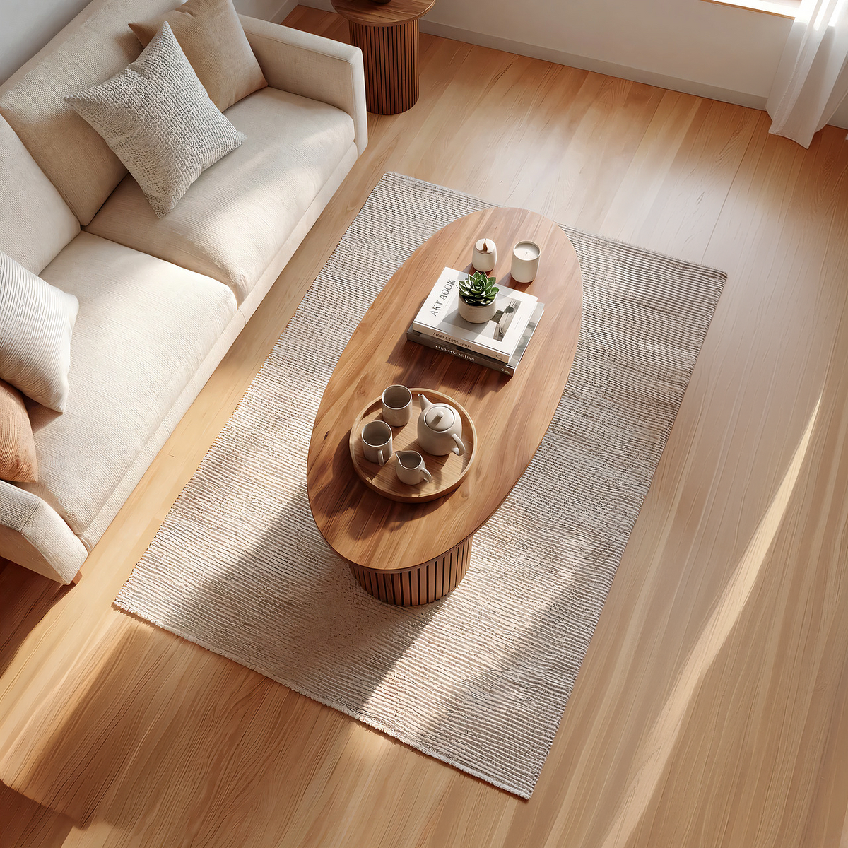 Oval Coffee Table with Fluted Base and Open Shelf Design - view 5 of 7
