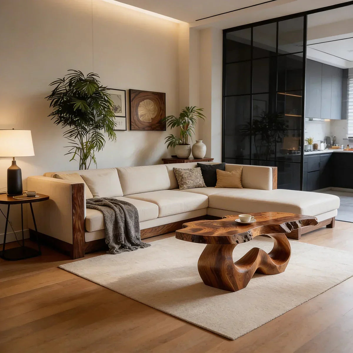 Live Edge Natural Wood Coffee Table with Sculpted Open-Form Base - view 3 of 7