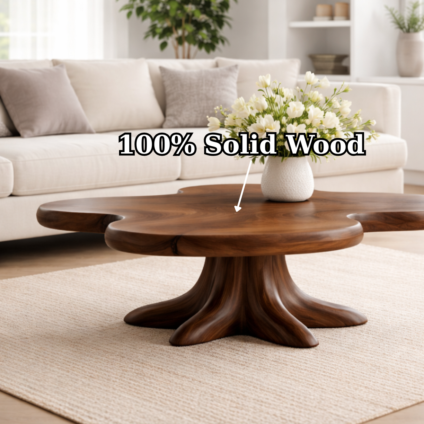 Solid Wood Coffee Table with Sculpted Flower Silhouette and Root Base - view 9 of 9