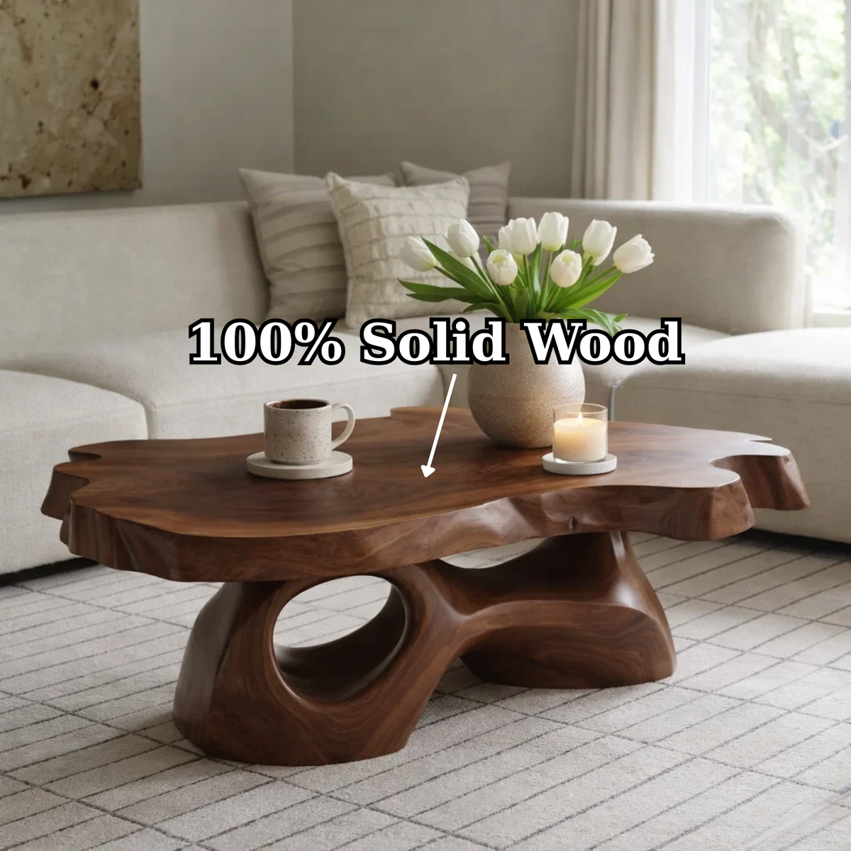 Solid Wood Live Edge Coffee Table with Sculpted Organic Base - view 9 of 9