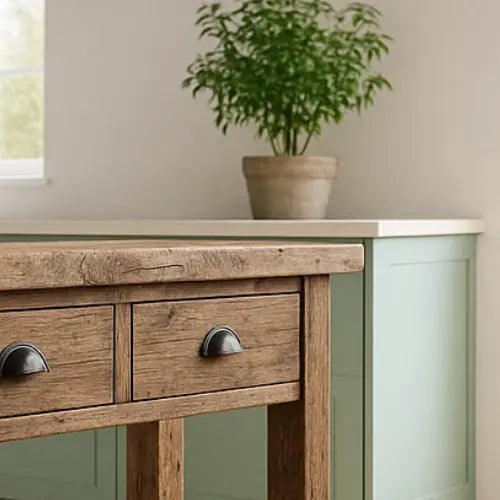 Rustic Solid Wood Console Table with Black Iron Handles, Handcrafted - view 5 of 5