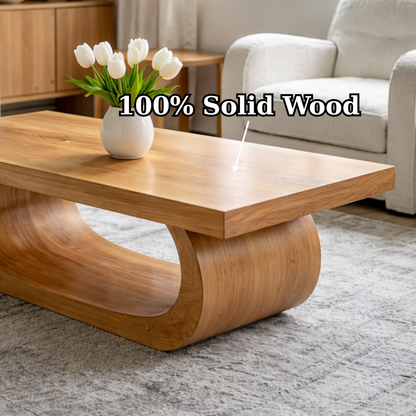 Solid Wood Coffee Table for Living Room with Curved Sculptural Base - view 9 of 9