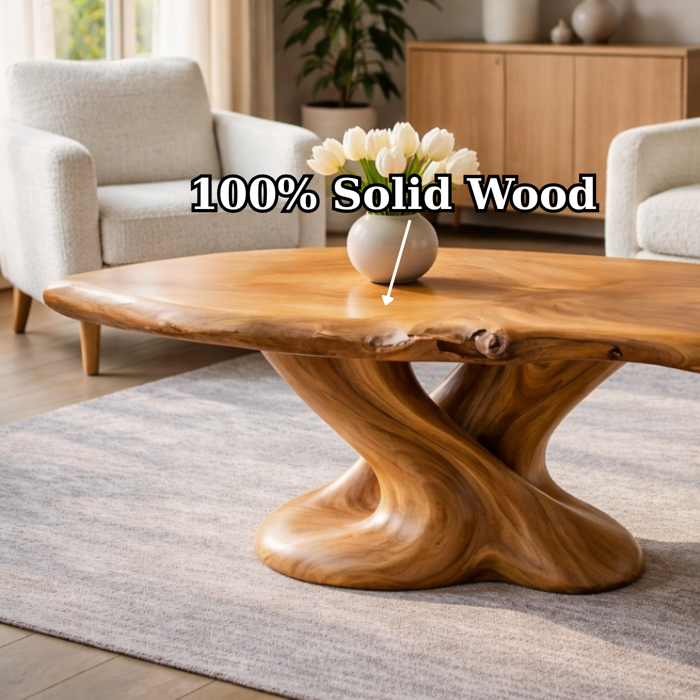Solid Wood Live Edge Coffee Table with Sculptural Twisted Base - view 9 of 9