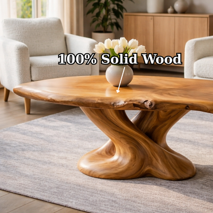 Solid Wood Live Edge Coffee Table with Sculptural Twisted Base - view 9 of 9