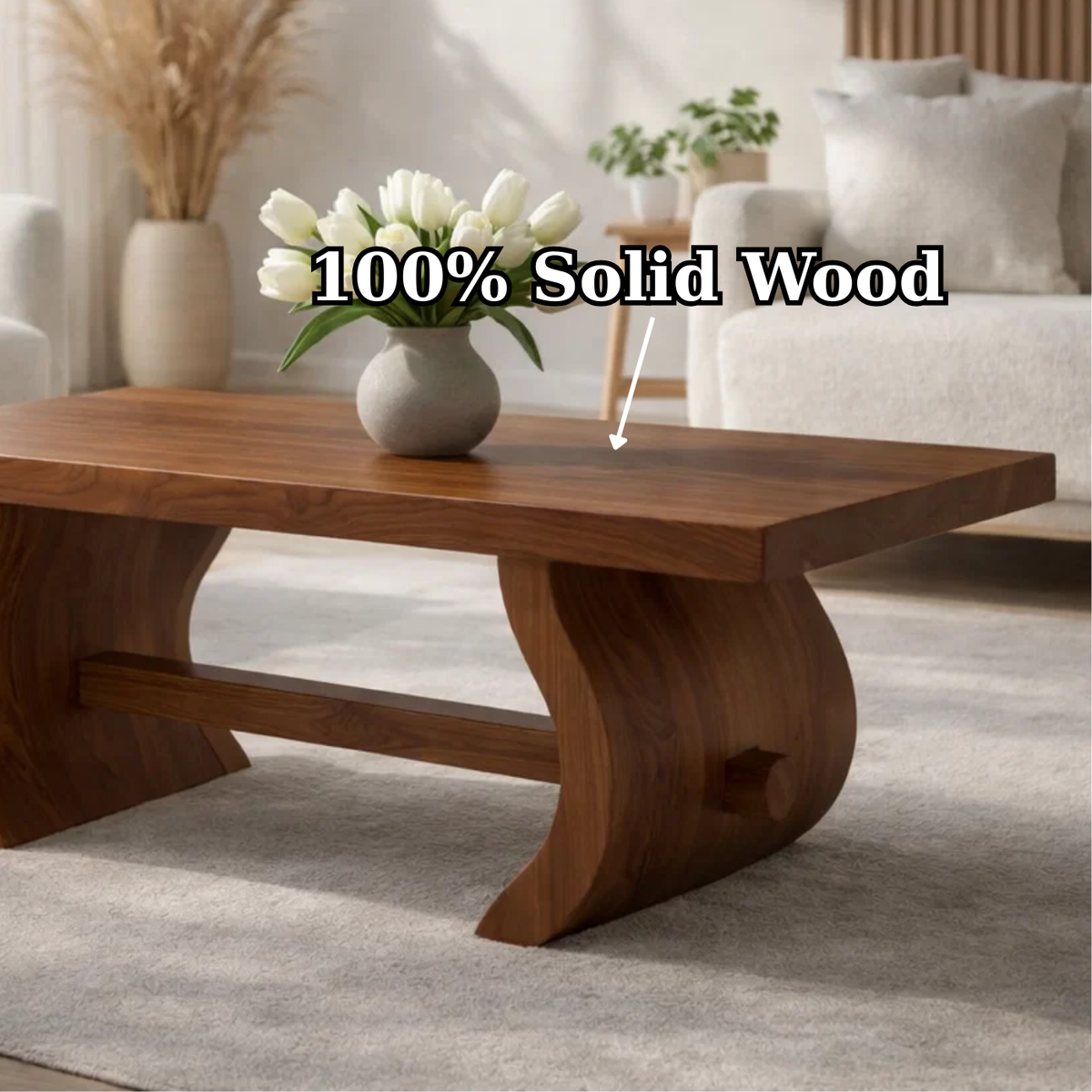 Solid Wood Coffee Table for Modern Home with Sculpted Curved Legs - view 9 of 9