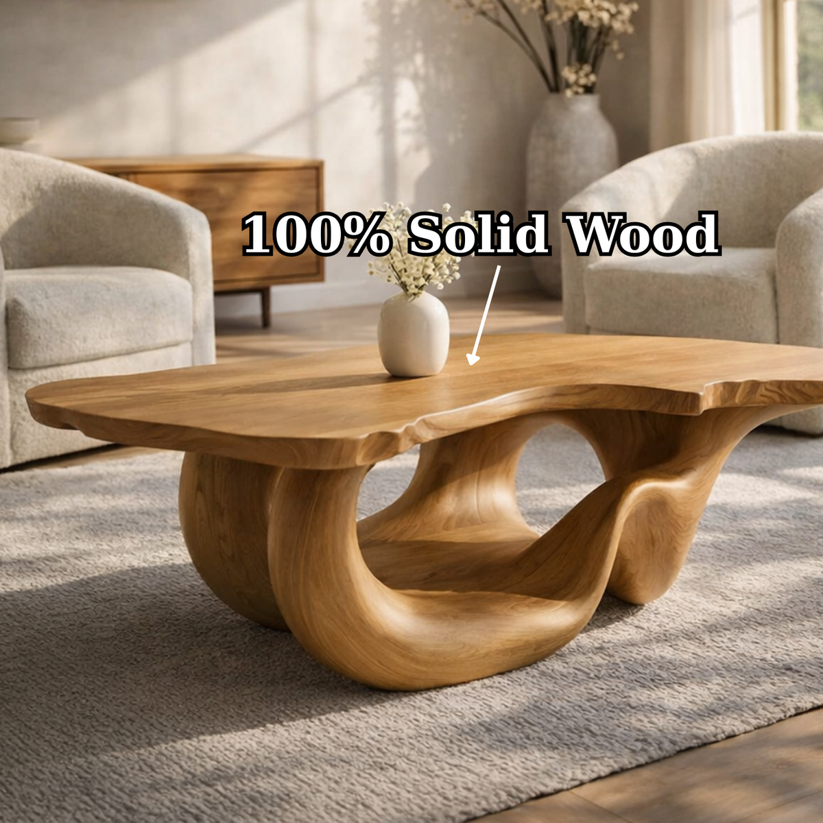 Solid Wood Live Edge Coffee Table for Modern Living Space with Sculptural Base - view 9 of 9