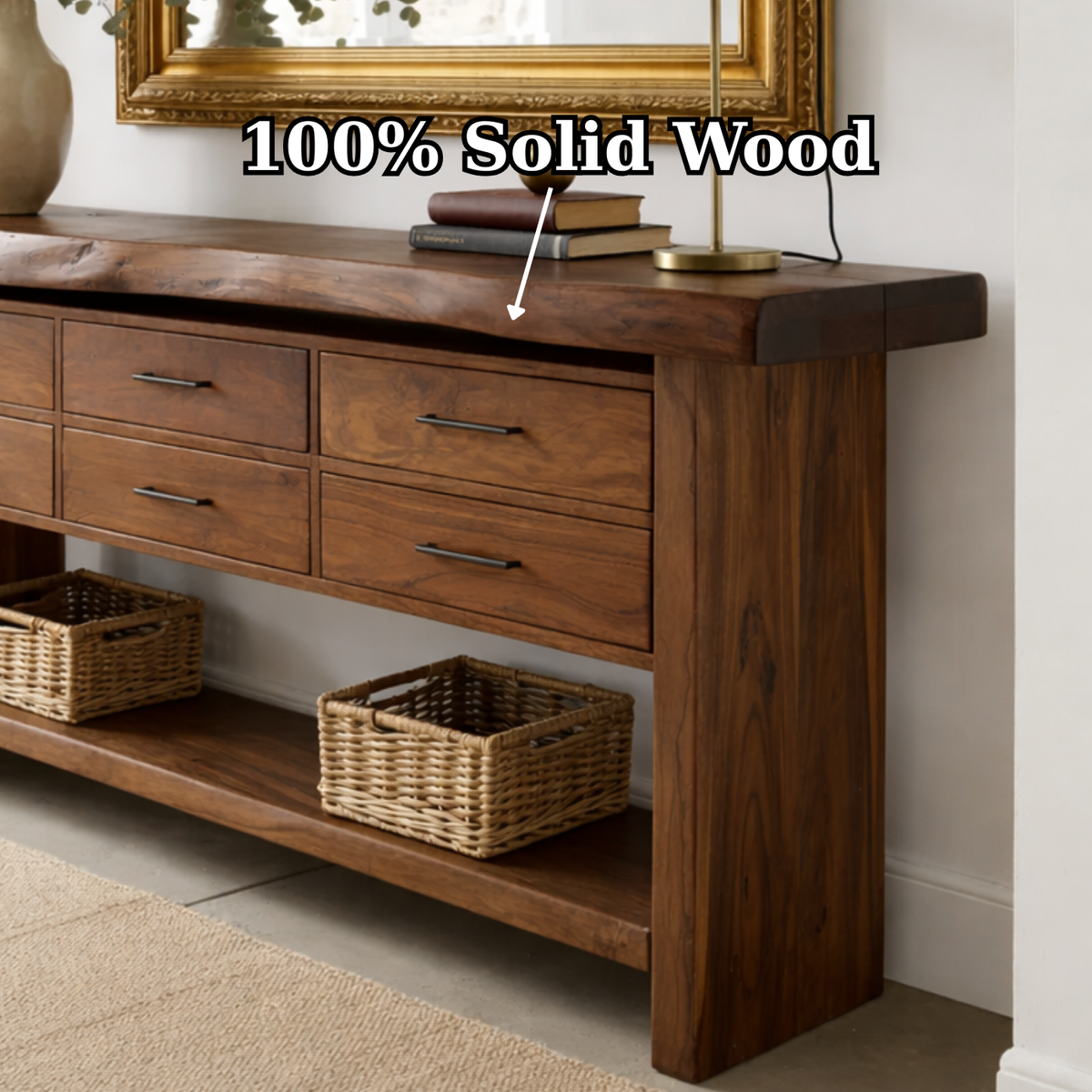 Solid Wood Console Table with Live Edge Top and 6 Drawers - view 9 of 9