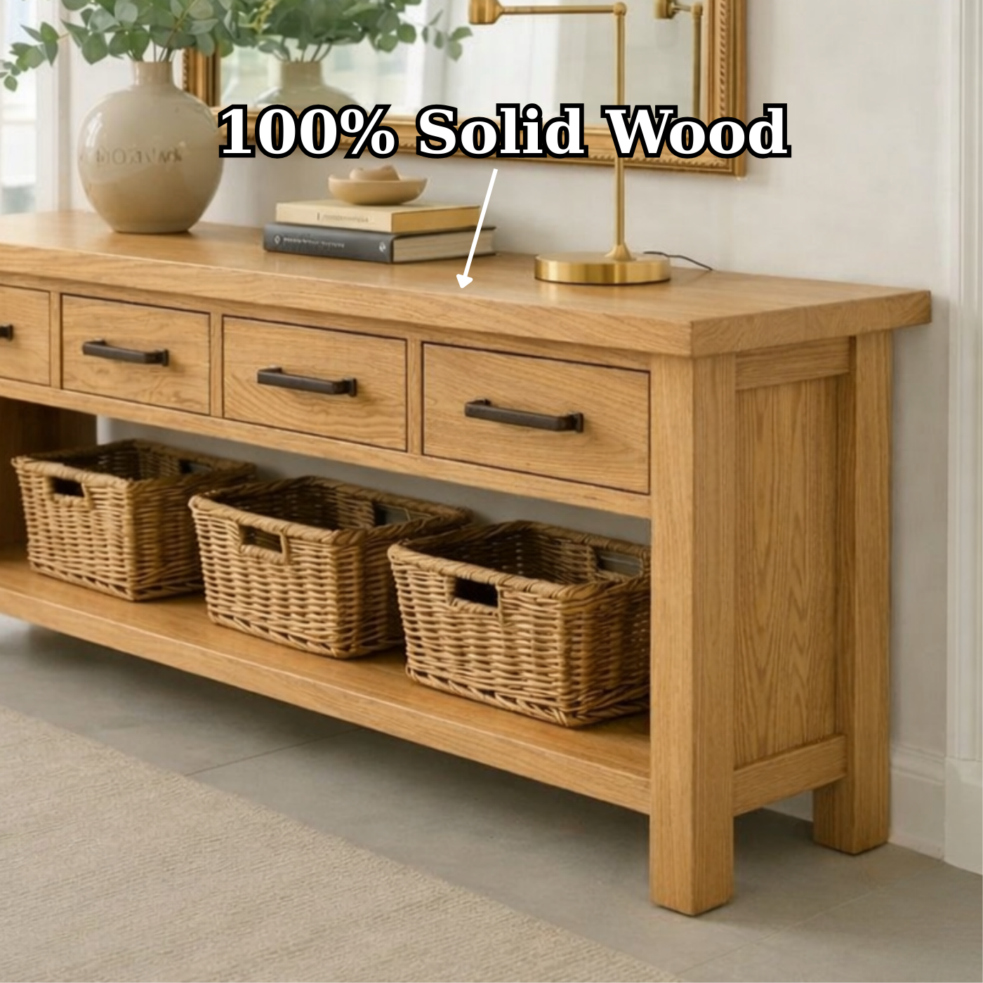 Solid Wood Console Table for Entryway with 4 Drawers and Open Shelf - view 9 of 9