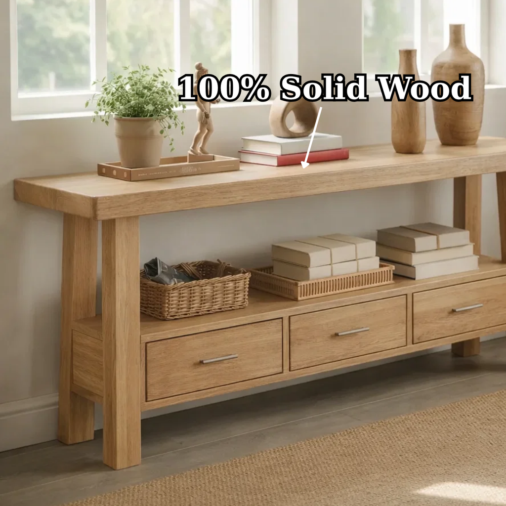 Solid Wood Console Table for Living Room with 3 Drawers and Open Shelf - view 9 of 9