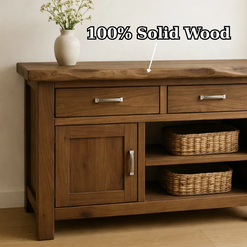 Solid Wood Console Table with 2 Drawers and Open Shelving for Storage - view 9 of 9