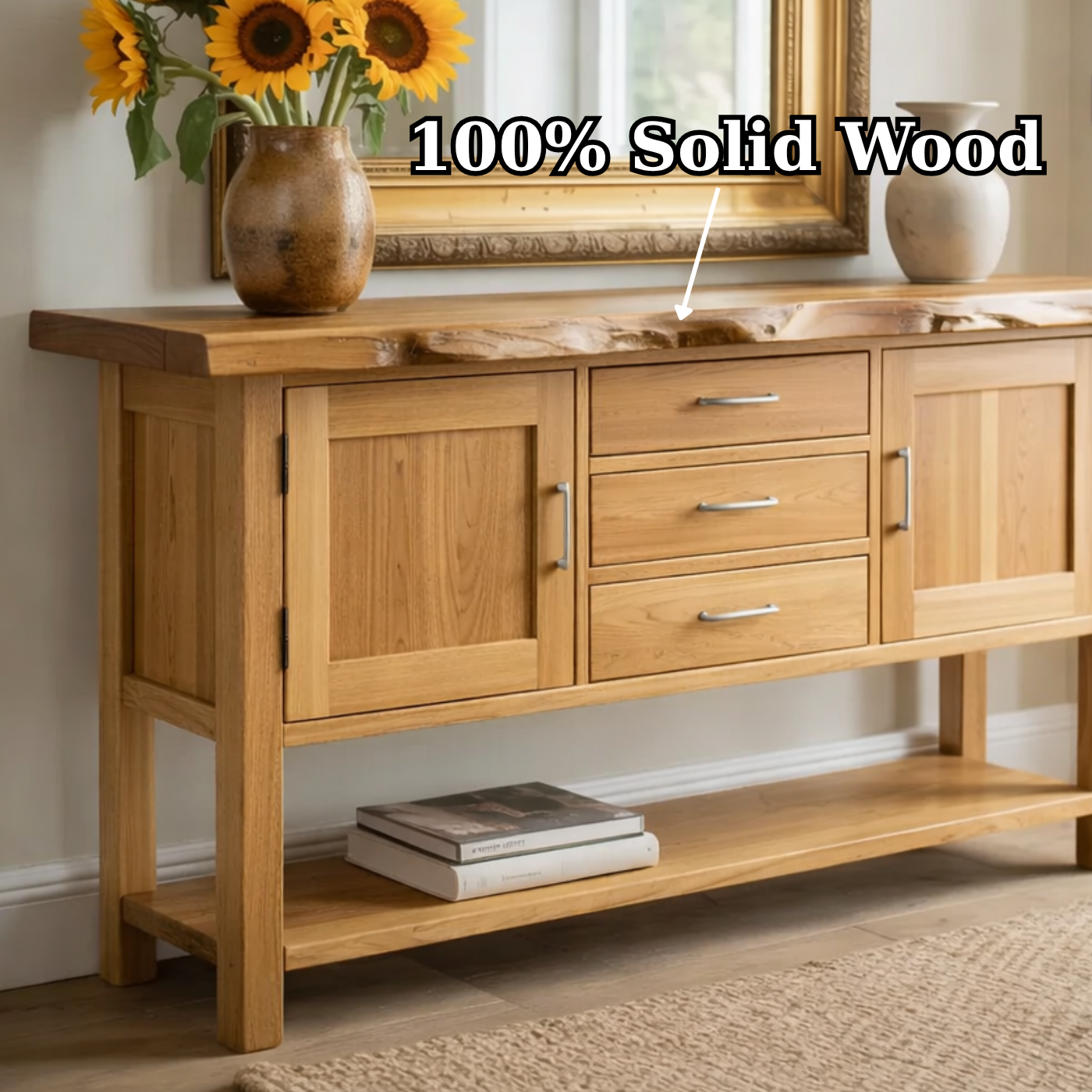 Solid Wood Sideboard Console Table with Drawers, Cabinet Doors & Lower Shelf – Entryway Storage Cabinet - view 9 of 9