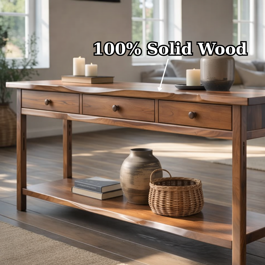 Solid Wood Console Table with 3 Drawers & Lower Shelf - view 6 of 9