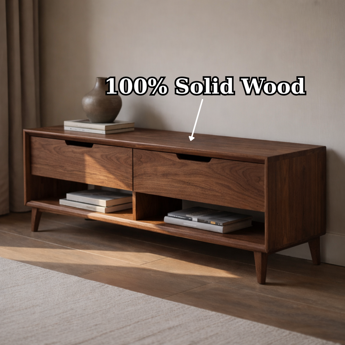 Solid Wood Entryway Bench with 2 Drawers & Open Shelf – Modern Storage Bench - view 9 of 9
