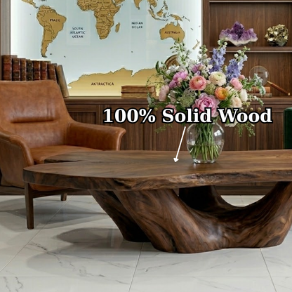 Solid Wood Live Edge Coffee Table with Sculptural Base – Rustic Organic Living Room Table - view 8 of 8