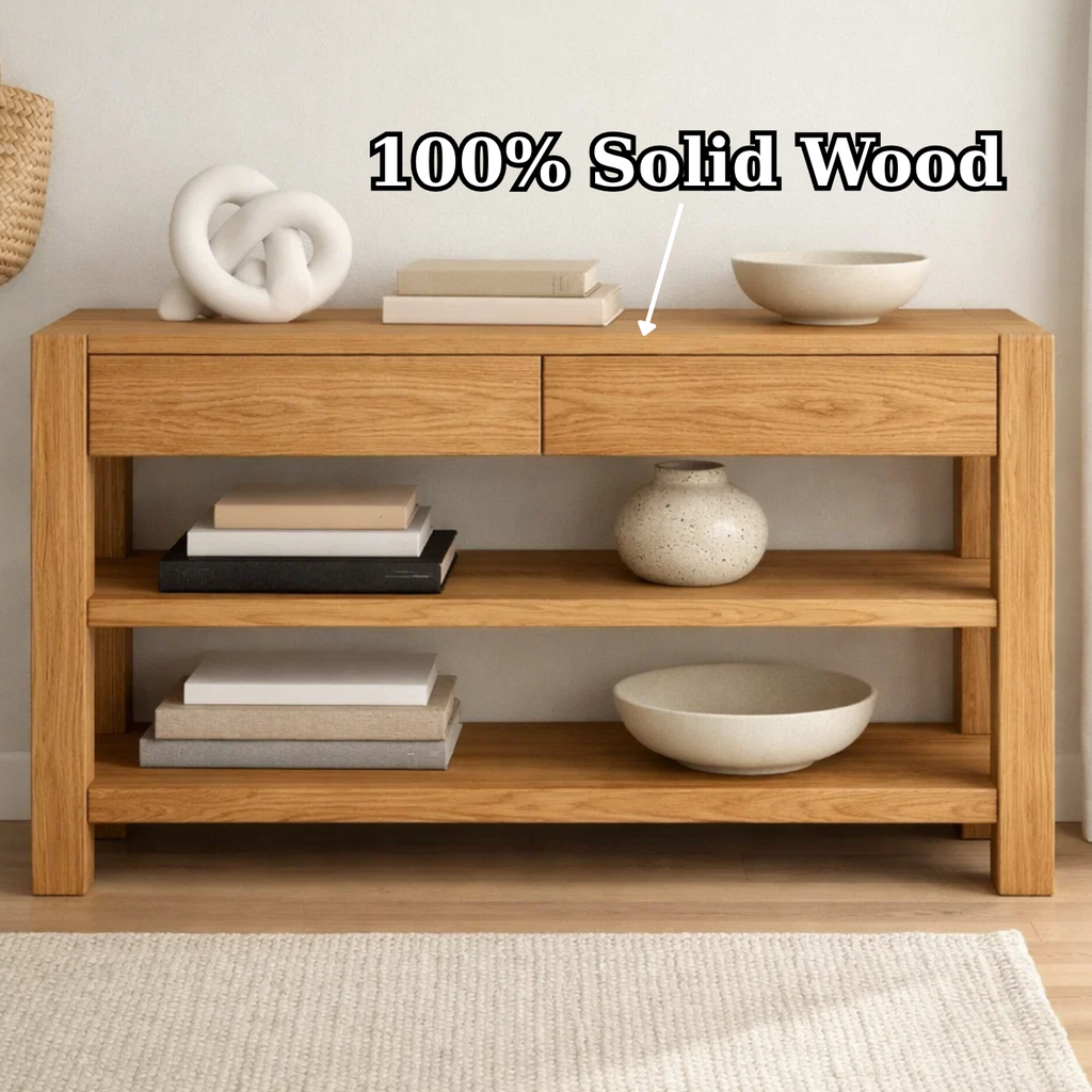 Solid Wood Console Table with Drawers and Shelves – Modern Oak Entryway Storage Table - view 9 of 9