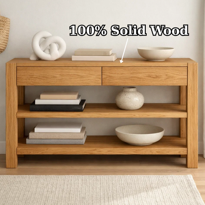 Solid Wood Console Table with Drawers and Shelves – Modern Oak Entryway Storage Table - view 9 of 9