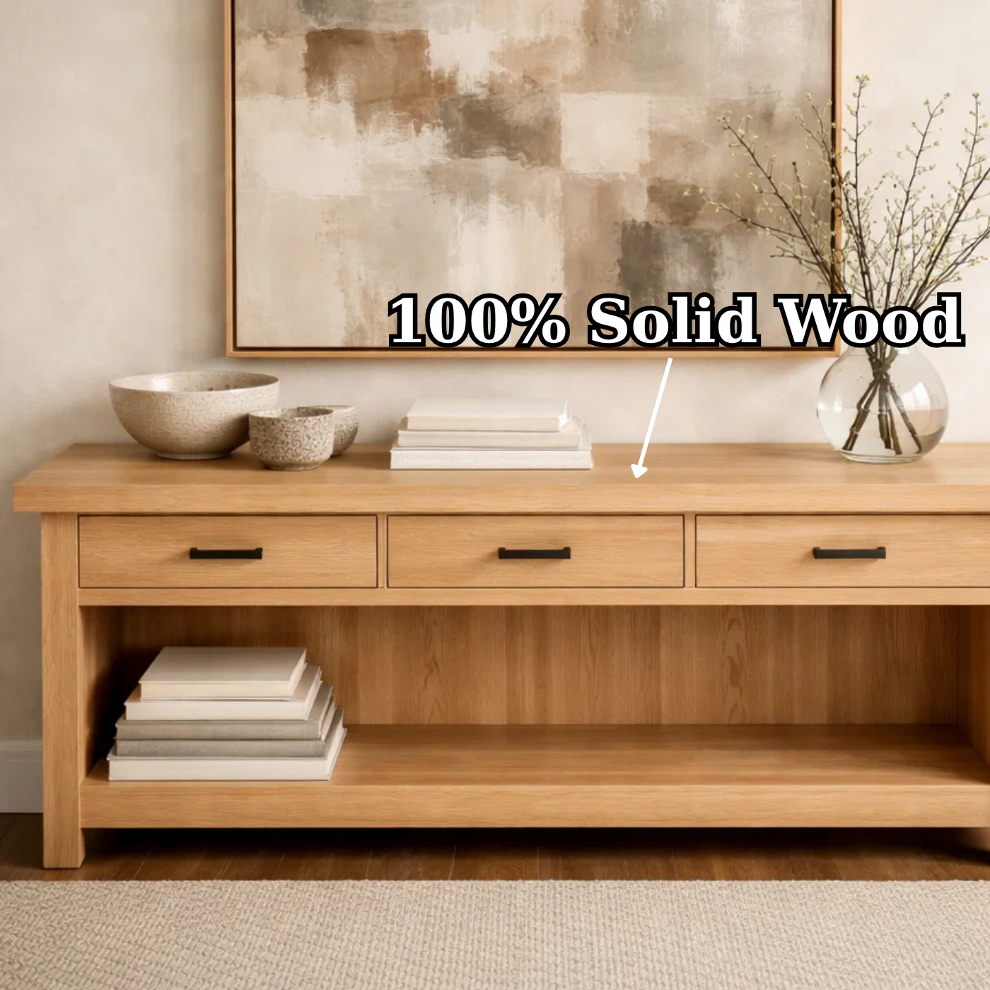 Handcraft Solid Wood Console Table with Drawers and Open Shelf - view 9 of 9