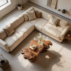 Sculptural Live Edge Natural Wood Coffee Table with Carved Base - view 6 of 7