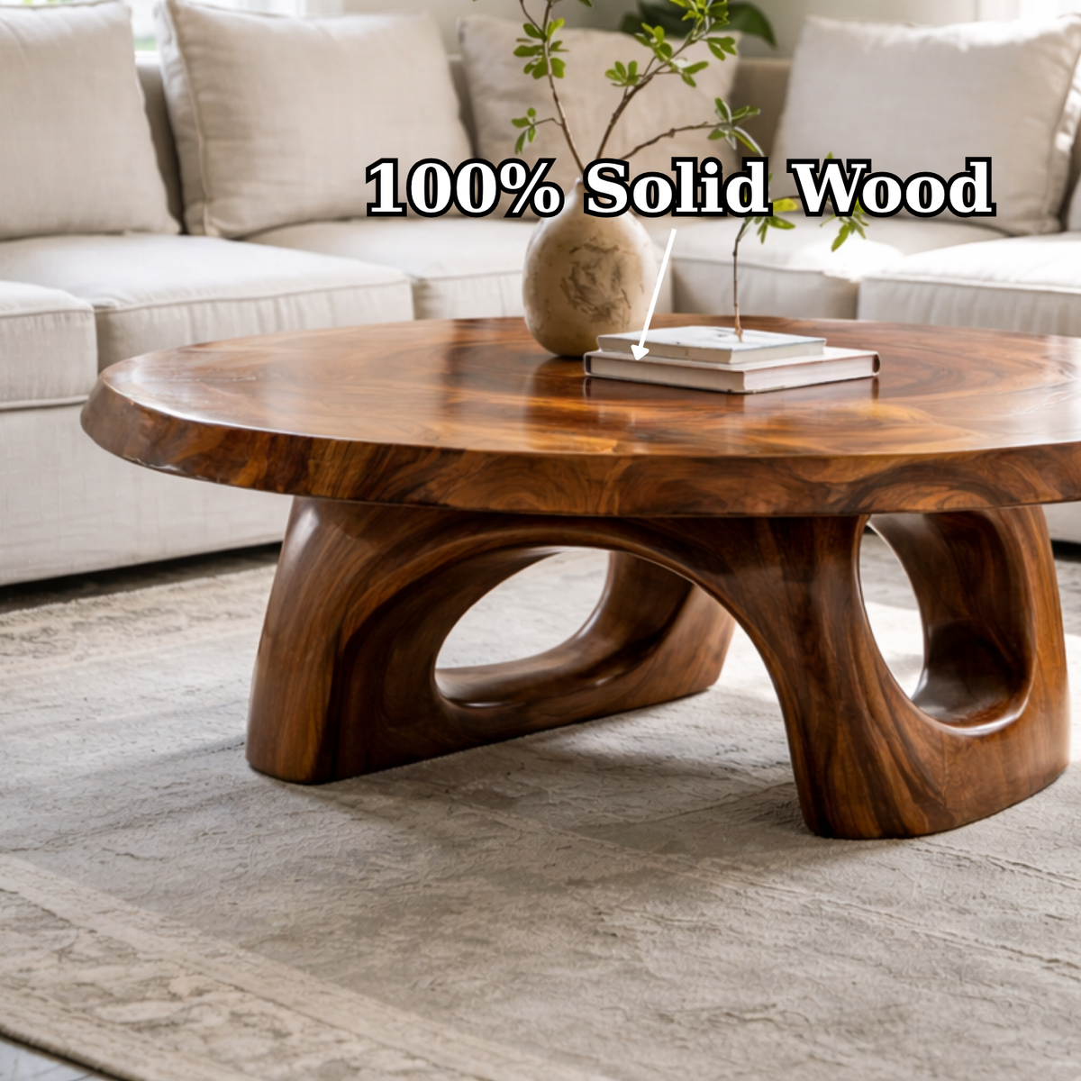 Solid Wood Sculptural Coffee Table – Round Organic Wooden Coffee Table - view 9 of 9