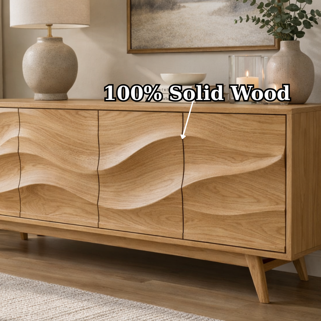 Solid Wood Console Table with Sculptural Wave Front for Modern Living Space - view 9 of 9
