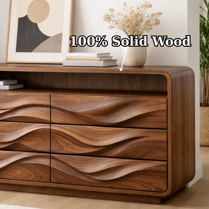 Solid Wood Console Table with Drawer Storage and Sculptural Wave Front Design - view 9 of 9