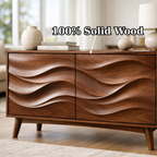 Solid Wood Console Table with Sculptural Wave Doors and Mid-Century Legs - view 9 of 9