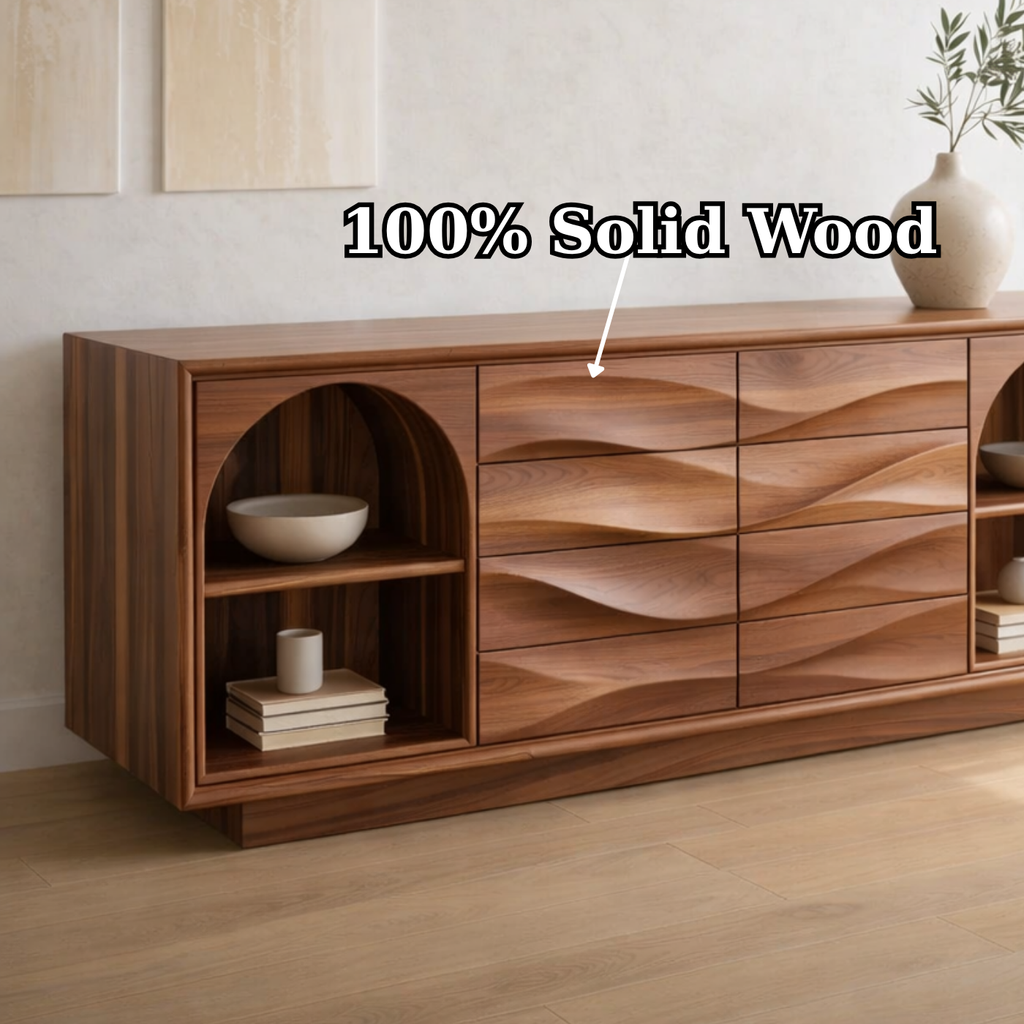 Solid Wood Console Table with Wave Drawer Front and Arched Shelf Storage for Modern Home - view 9 of 9