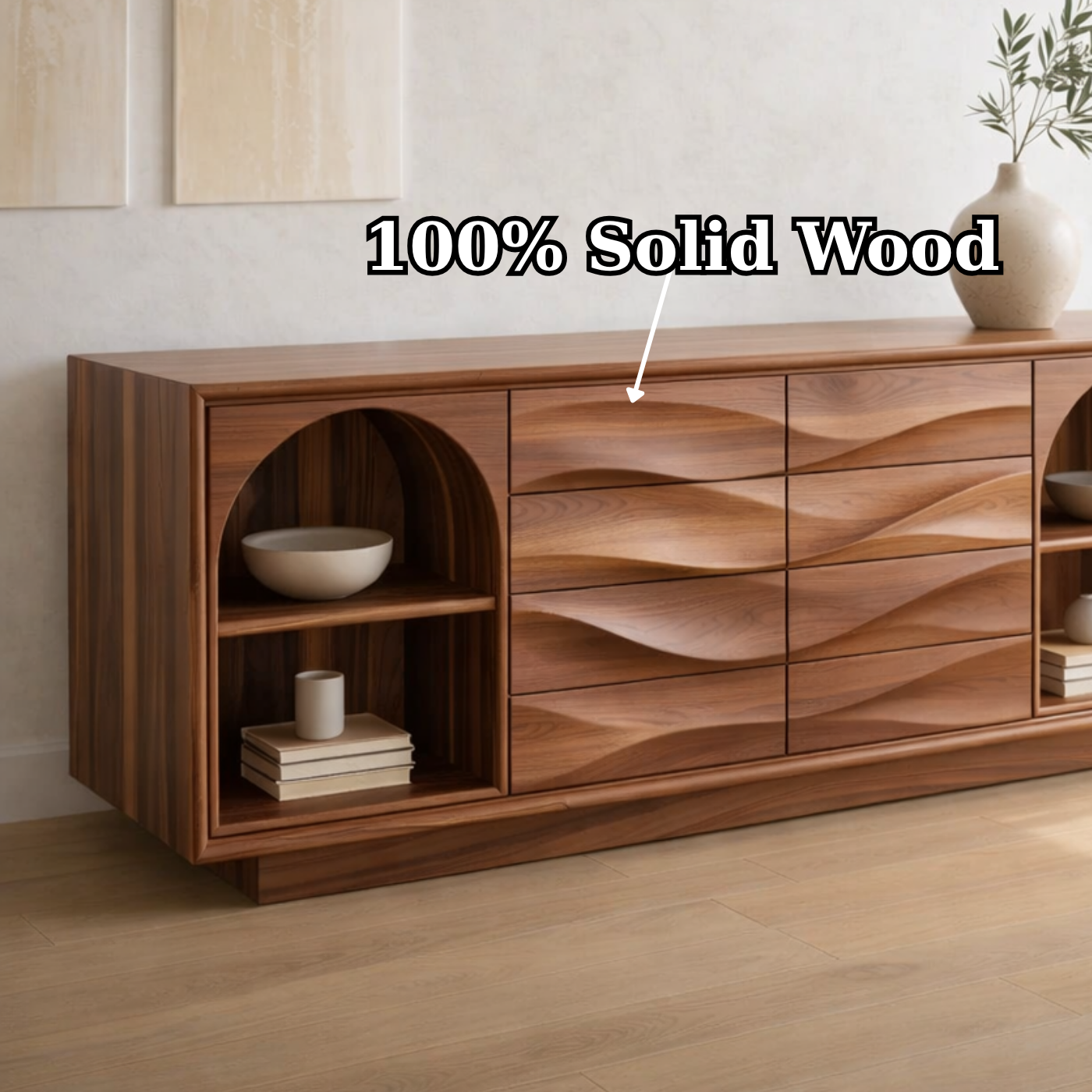 Solid Wood Console Table with Wave Drawer Front and Arched Shelf Storage for Modern Home - view 9 of 9