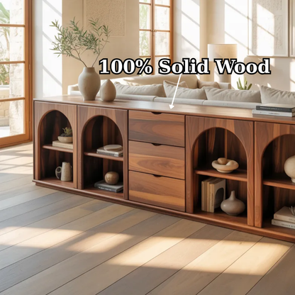 Solid Wood Console Table with Arched Shelves and Center Drawer Storage for Living Room - view 9 of 9