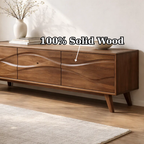 Solid Wood Console Table with Minimal Wave Carved Doors for Modern Living Room - view 9 of 9