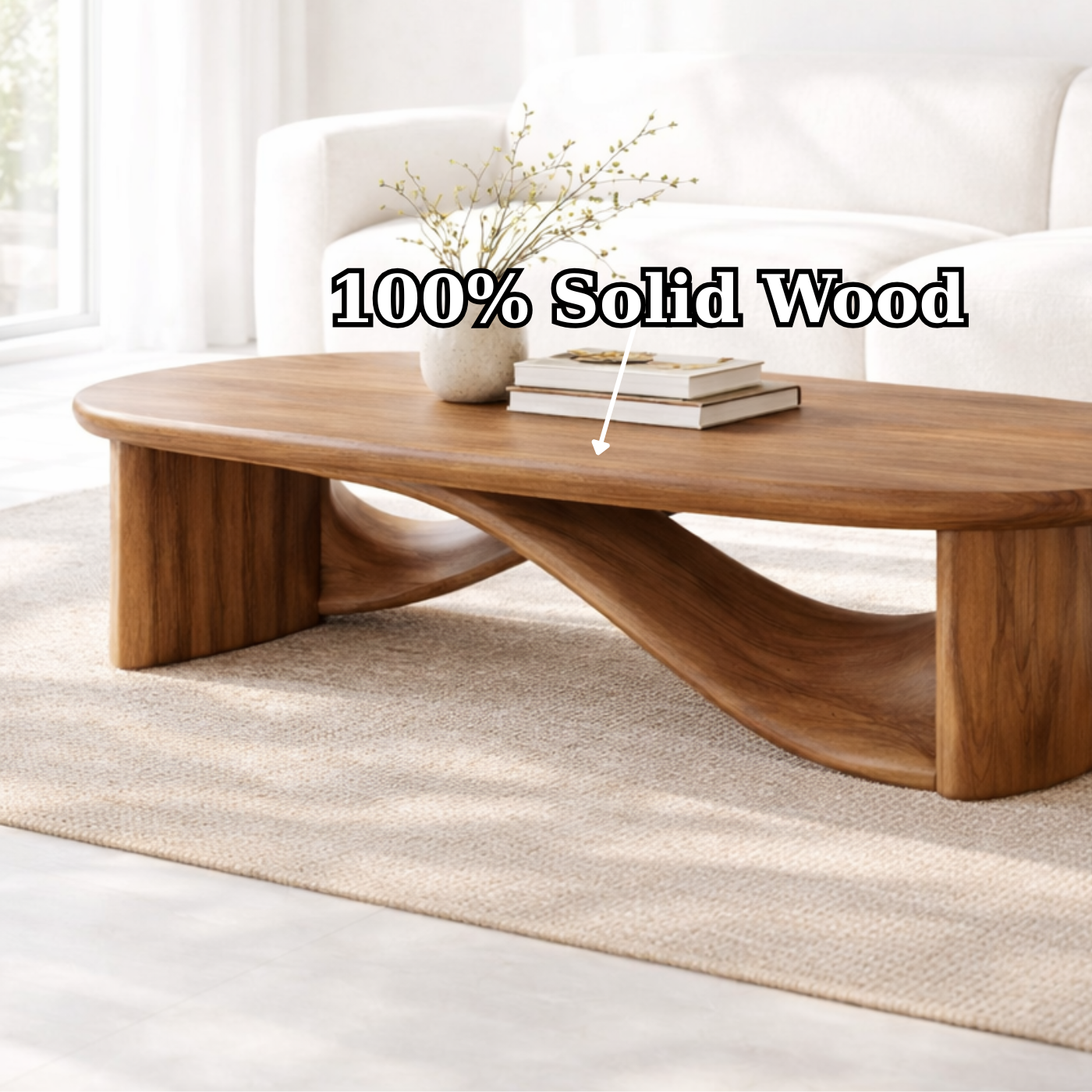 Handcrafted Solid Wood Coffee Table with Sculptural Curved Design - view 9 of 9