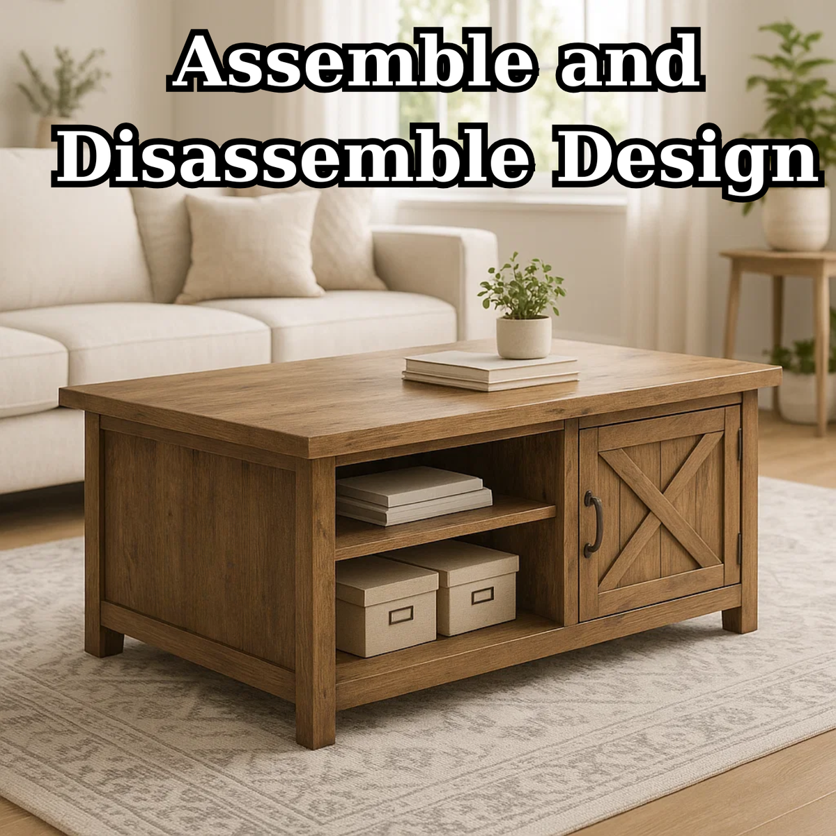 Handcrafted Solid Wood Coffee Table – Farmhouse Style with Storage Drawer and Shelves - view 5 of 6