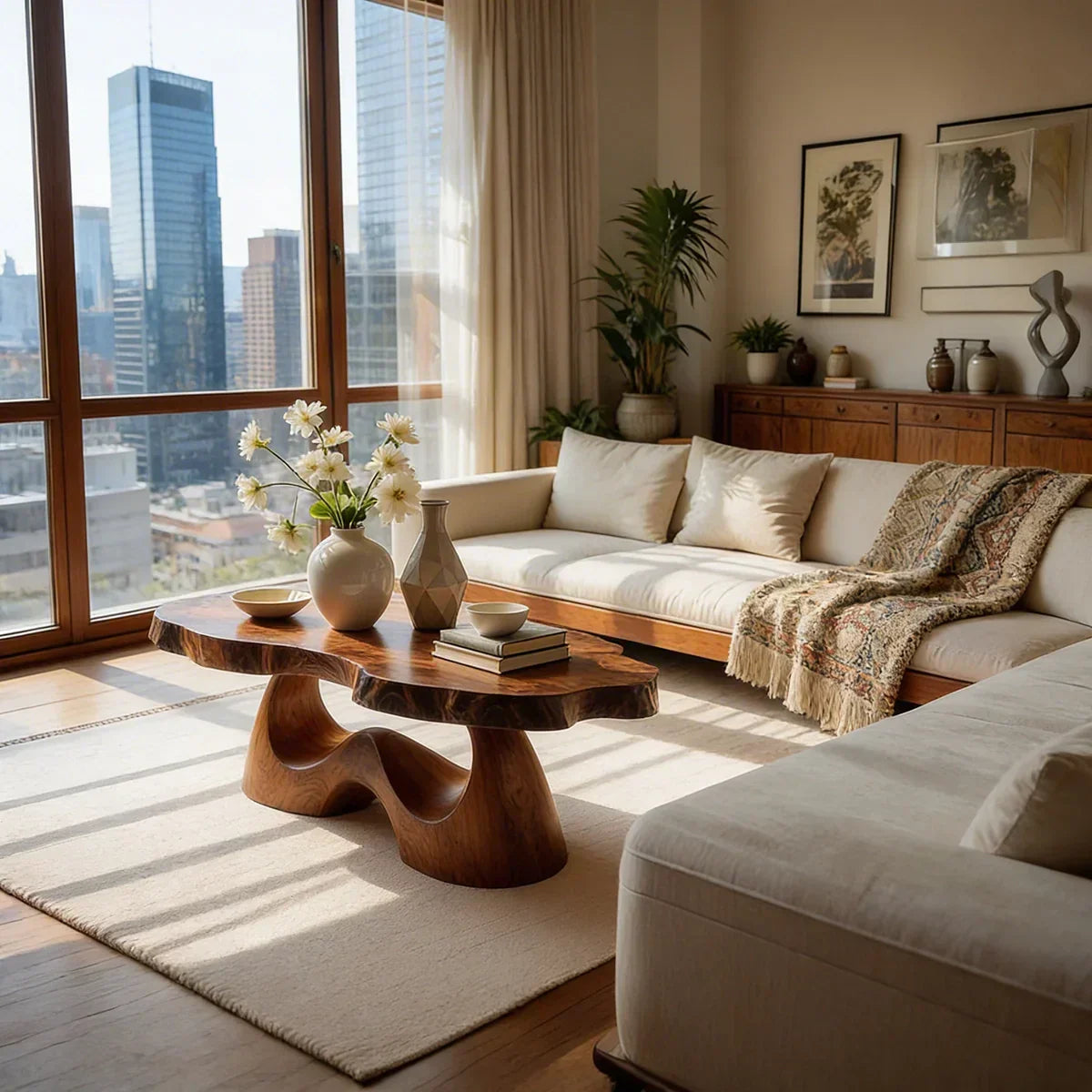 Organic Live Edge Natural Wood Coffee Table with Flowing Sculptural Base - view 4 of 7