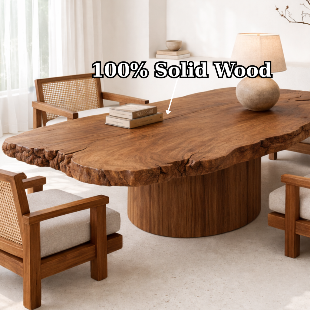 Handcrafted Solid Wood Coffee Table with Live Edge Top and Sculptural Base - view 9 of 9