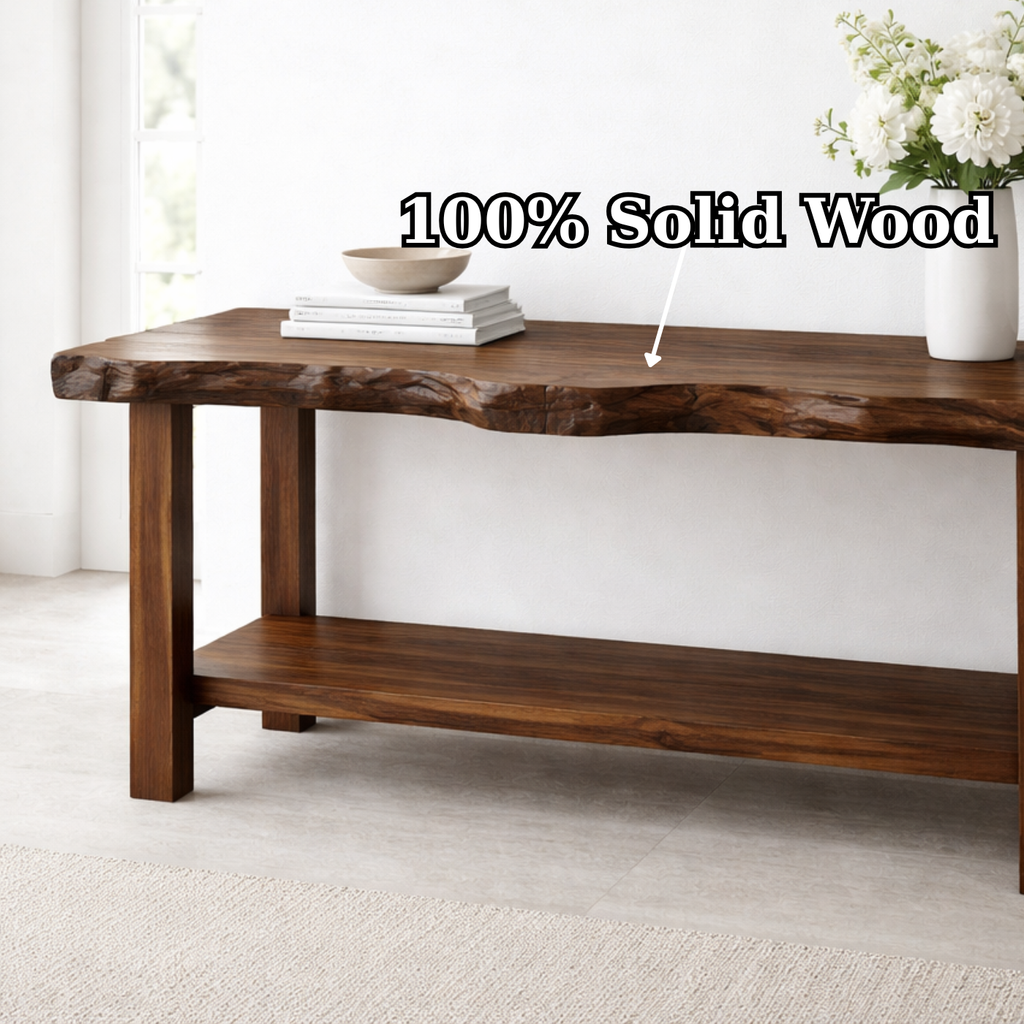 Solid Wood Console Table with Live Edge Top – Rustic Entryway & Sofa Table with Shelf - view 9 of 9
