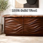 Solid Wood Console Table with Carved Wave Doors – Modern Sculptural Entryway Cabinet - view 9 of 9
